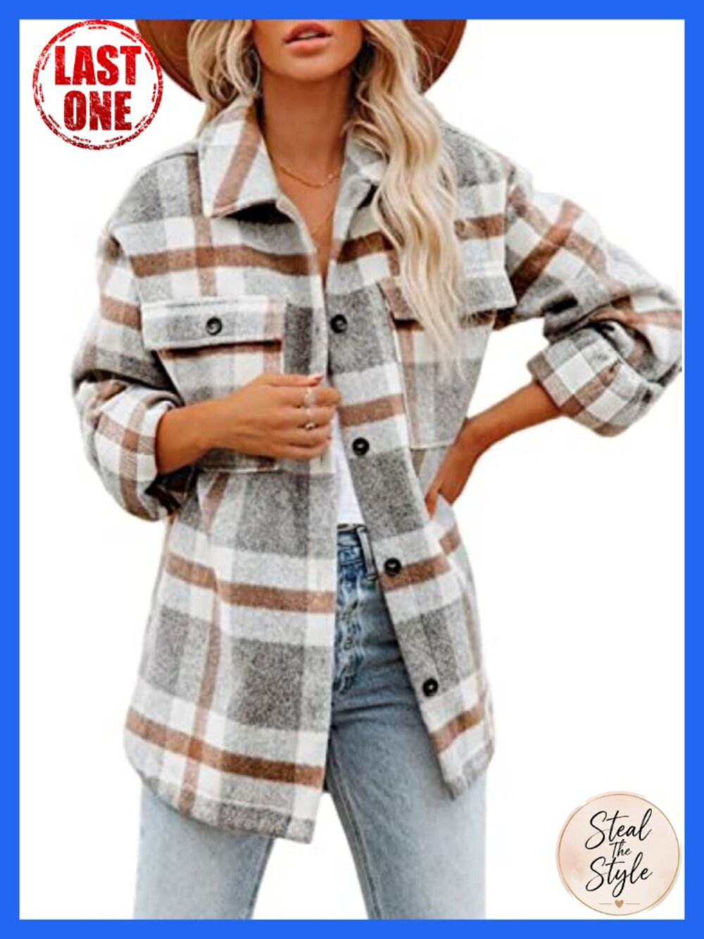 Flannel Plaid Shacket Button Down Oversized Shirt Jacket Casual Layer